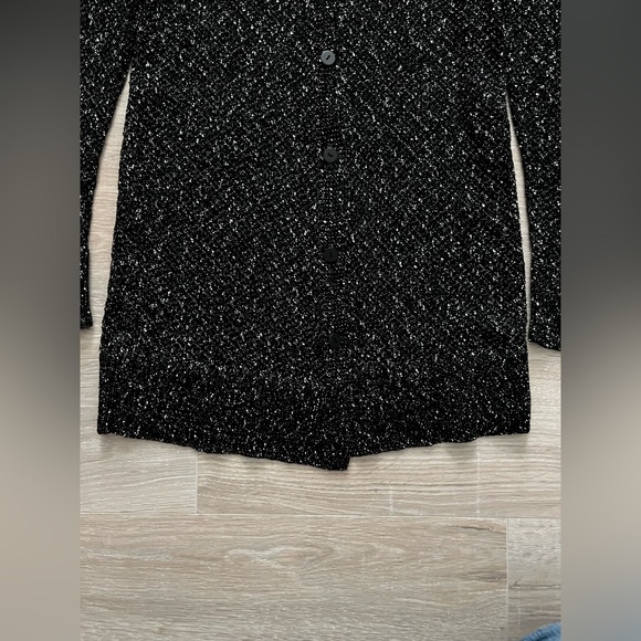 Eileen Fisher Women’s Black and White Open Knit Button Down Cardigan - Size MP - Picture 2 of 6